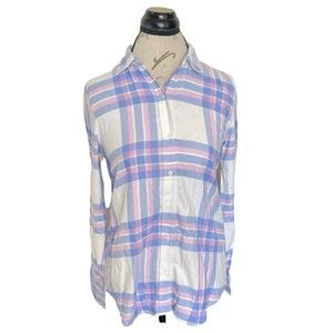 Banana Republic Womens Button Down Shirt Plaid Sz XS South Western Rodeo Soft